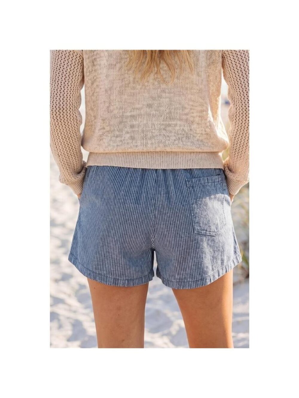 Striped Drawstring Denim Shorts - Picture 4 of 4